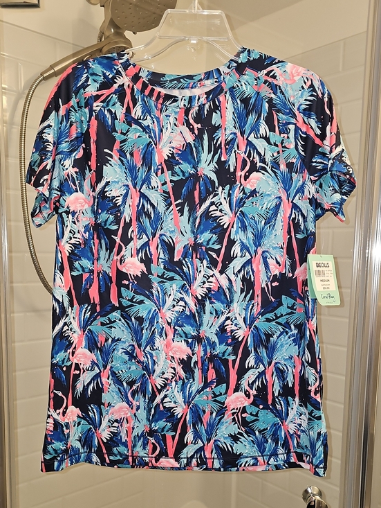Coral Bay Tops - Coral Bay Energy Navy Tee with Pink Flamingo & Teal Palm Print. NWT.